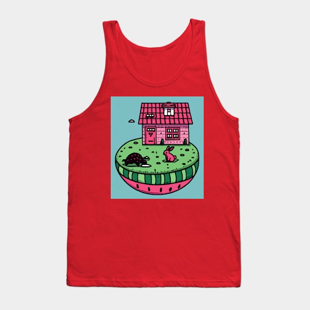 AI Generated Pangolin and Rabbit house on Watermelon Tank Top by Catbrat